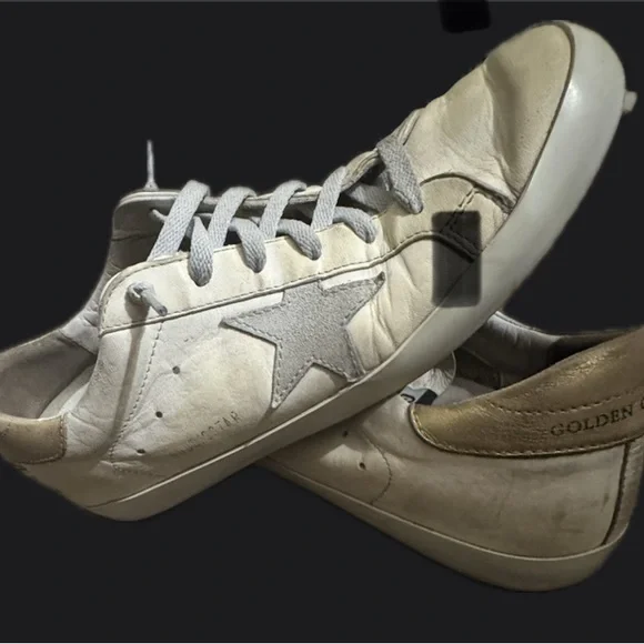 Golden Goose Tan and White Classic Star Sneakers - Picture 1 of 12